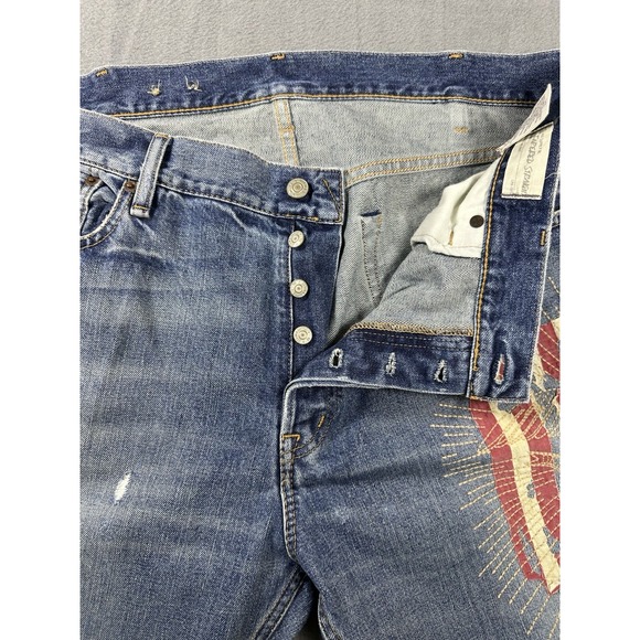Denim & Supply Ralph Lauren Distressed Flag Print StraightJeans 40x32 Button Fly - Picture 3 of 10